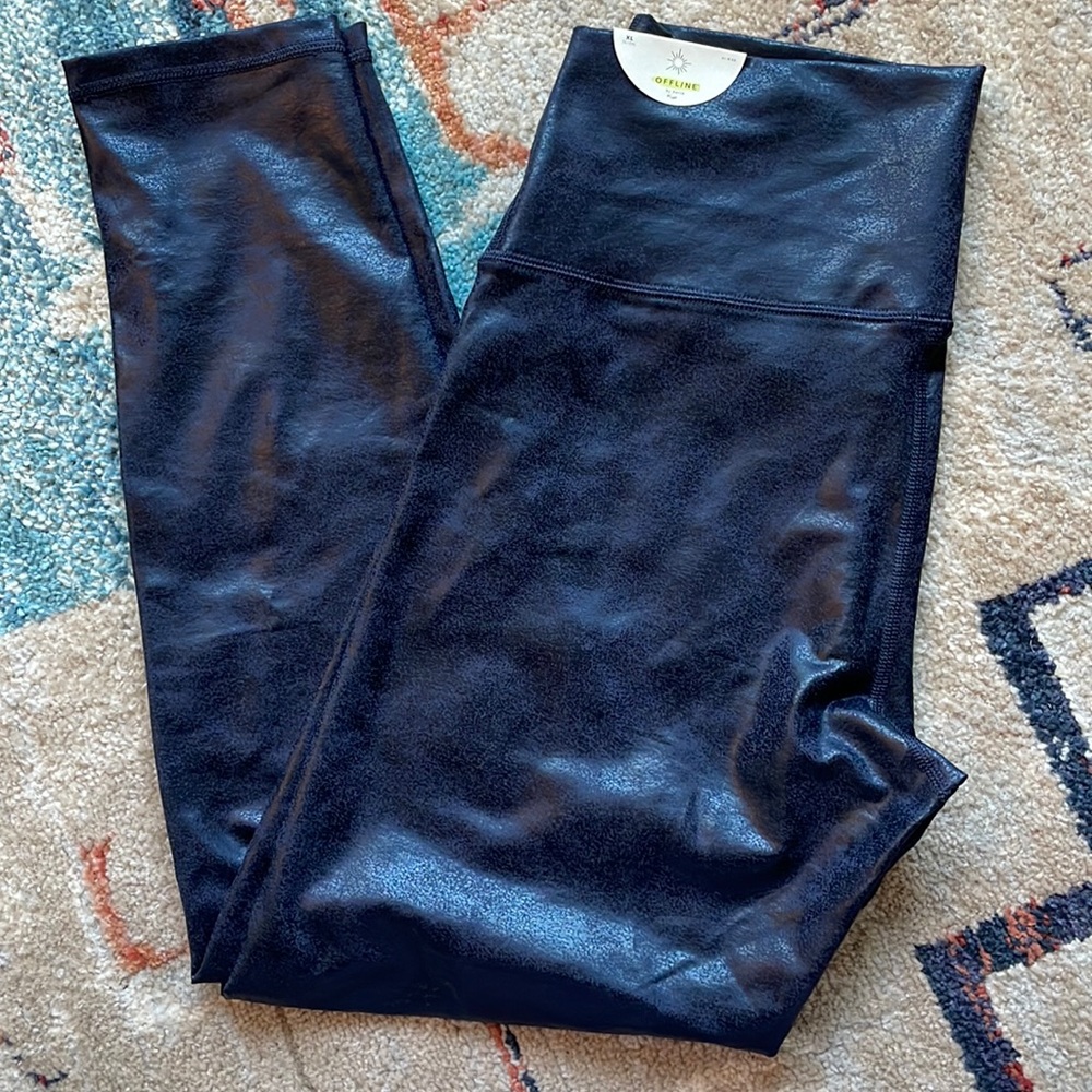 Aerie blue shiny leggings - size XL